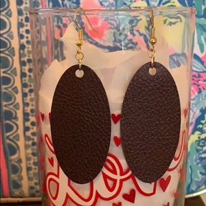 Handmade Faux a leather oval earrings